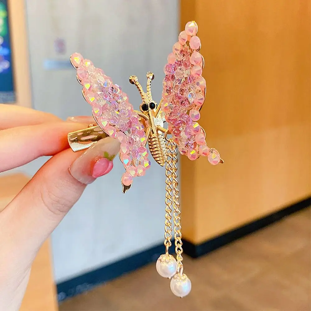 Elegant Tassel Butterfly Hair Clip with Shiny Barrette Embellishment