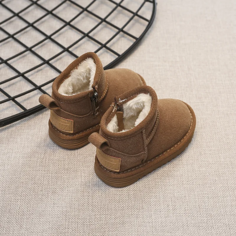 Bottines d'hiver en cuir de qualité pour enfants, garçons et filles, chaudes, semelles souples, antidérapantes, taille 15-30_voghion.com