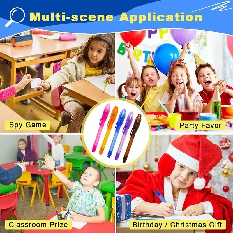 6pcs Invisible Ink Pen Spy Pen with UV Light Magic Marker Secret Message Treasure Box Prizes Kids Party Favors Cute Toys Gift