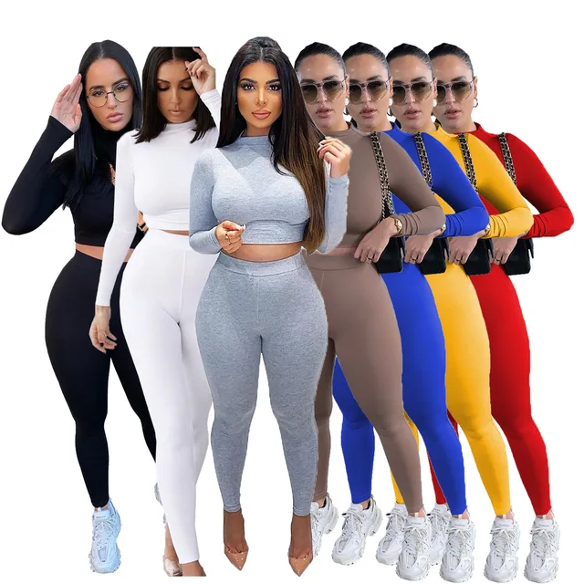 Two Piece Sets Women Solid Autumn Tracksuits High Waist Stretchy Sportswear Hot Crop Tops And Leggings.jpg