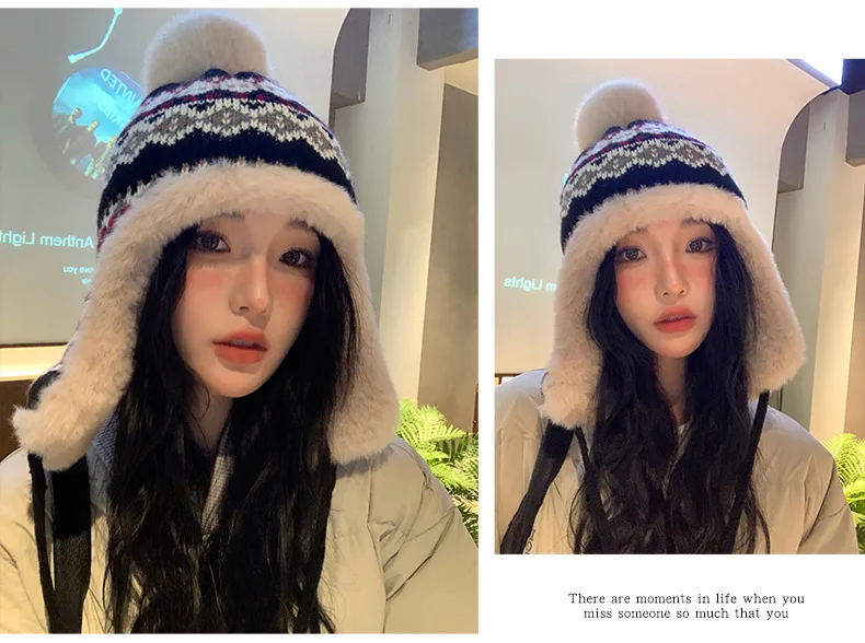 Bărbați și femei rusești tricotate Trapper Earflap schi Cap nou bărbat și femeie gros cald de iarnă Beanie blană pompom rusesc pălărie_voghion.com