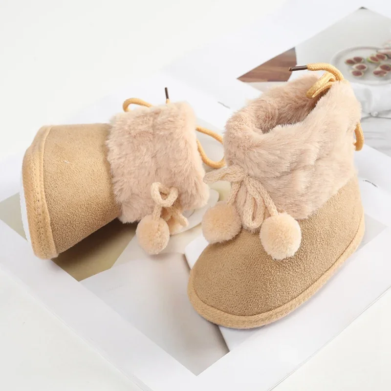 

Winter Snow Baby Boots Newborn Toddler Warm Boots Winter First Walkers Baby Girls Boys Shoes Soft Sole Fluff Balls Snow Booties
