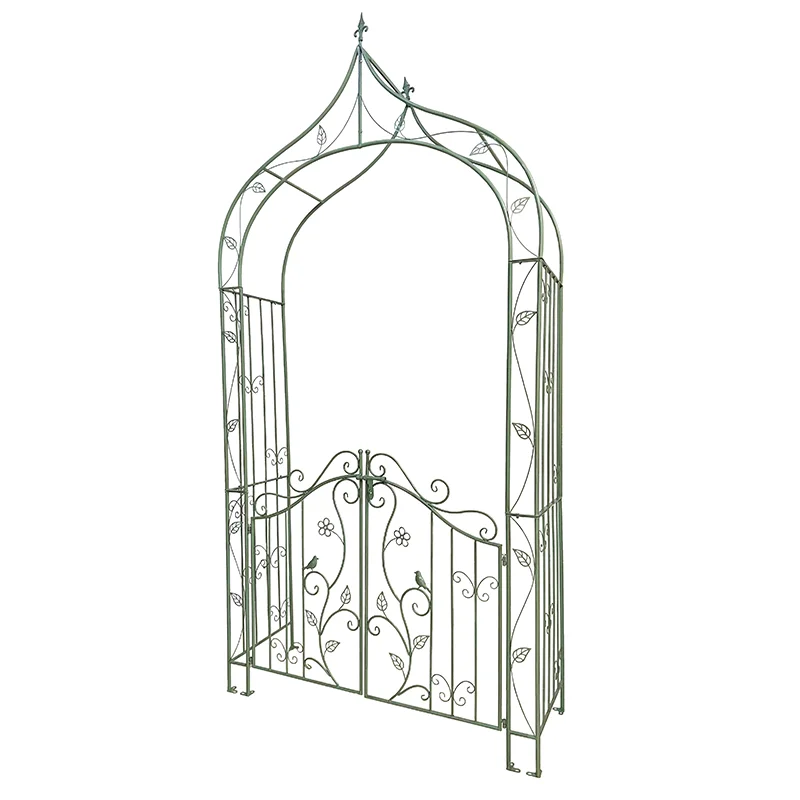 Sturdy metal garden arch gazebo with decorative iron gate-perfect for climbing plants in lawns, backyards and gardens
