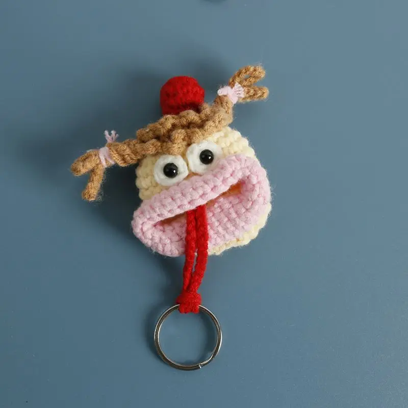 Cute Sausage Mouth Doll Crochet Keychain For Car Keys Accessories