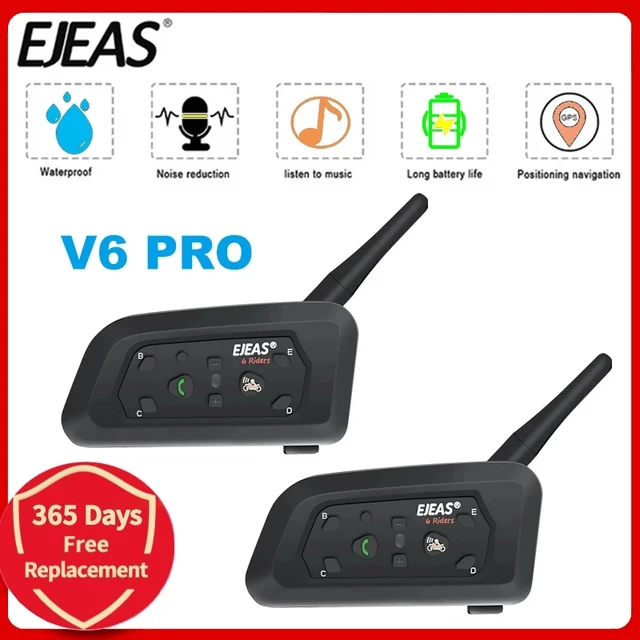 Ejeas V6 Pro Bluetooth Motorhelm Headset Intercom 850Mah Moto Communicator  1200M Interphone Voor 6 Riders|Helmet Headsets| - AliExpress