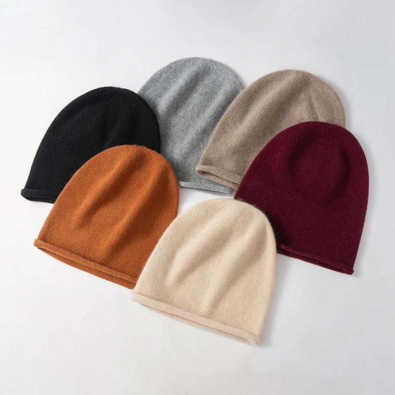 Women Hats 2025 Winter New 100% Cashmere Knitted Headgears Soft Warm Hat Outdoor Casual Thicken Girl Cap Lady Cap 6 Colors - 5
