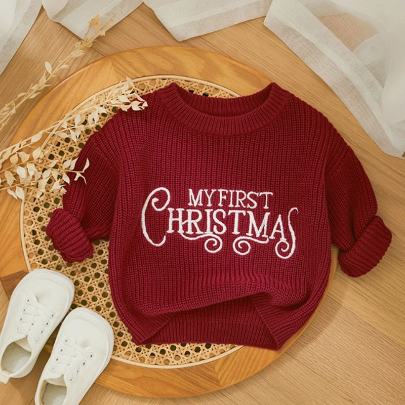 My First Christmas Baby Girls Clothes Newborn Knitted Sweater Kid Winter Warm Casual Jumper Long Sleeve Letter Pullover Knitwear kids sweater