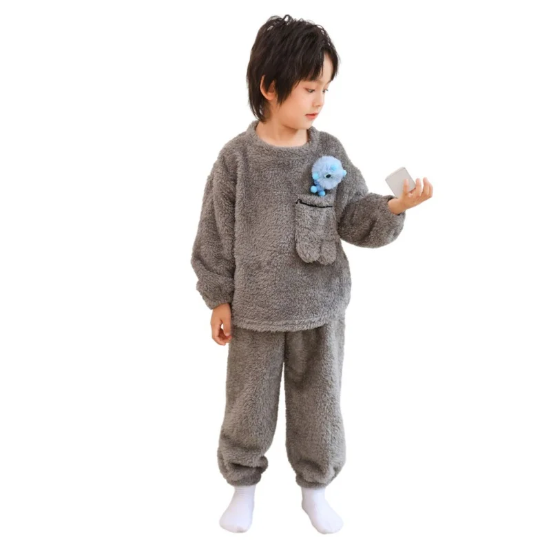 Children's Homewear Sets Boys Girls Fall Winter Padded Thickened Pullover Pajamas Casual Long-Sleeved Pajamas