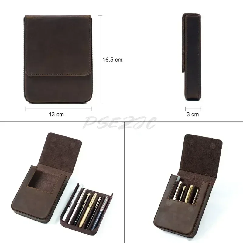 Leather Pen Box Handmade Magnetic Drawer Style Pen Storage Bag Pencil Cases Pencil Holder