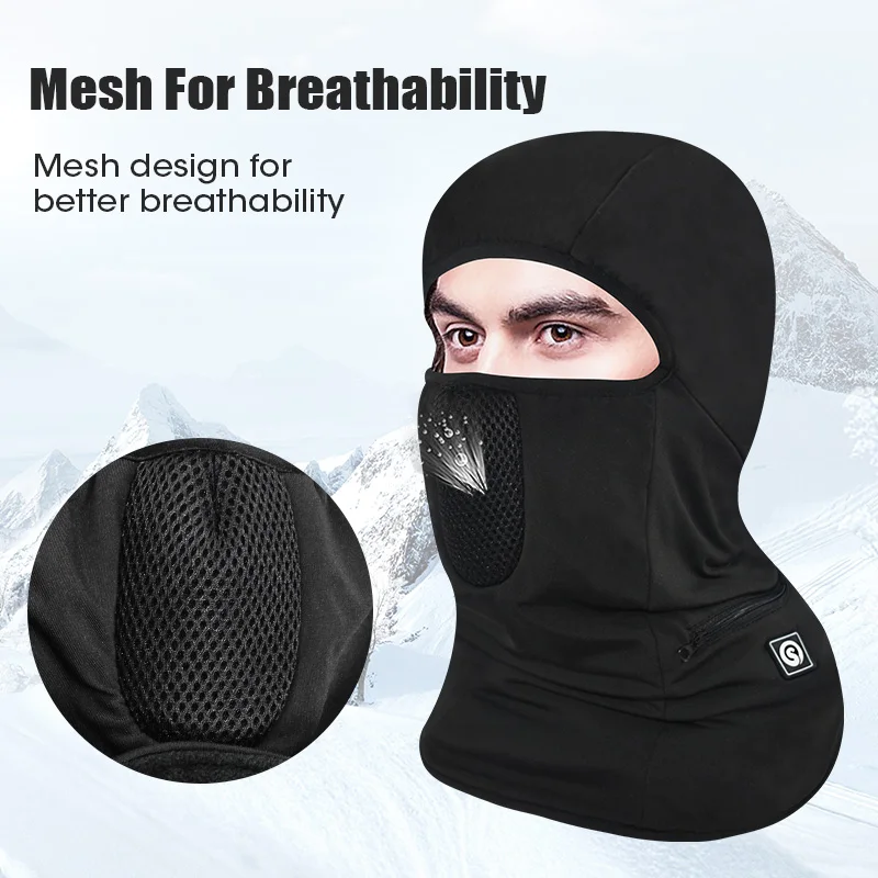 Winter Warm Balaclava Hat Breathable Cycling Cap Outdoor Sport Full Face Cover Scarf Motorcycle Battery Can Be Heated Bike Helme