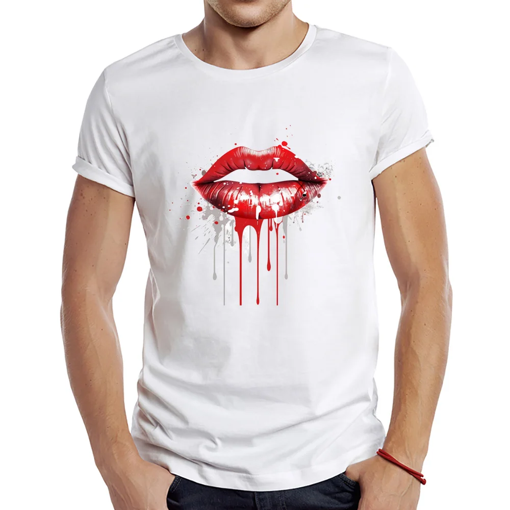 

2023 Men's New Painted Lips Design Short Sleeve T-Shirt Cool Printed Tops Hipster Tee