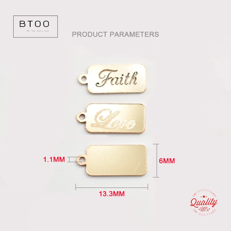 14K Gold Filled Faith Love Single Hole Bar Connector Charm For Jewelry Making Supplies Bracelet Charm Earring Charm Necklace