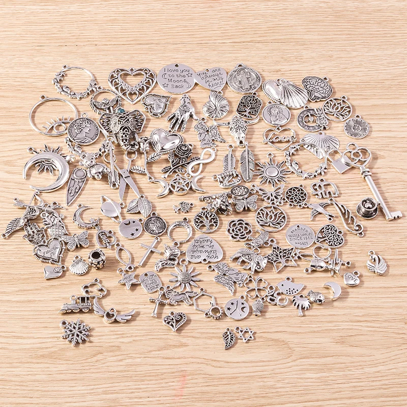 Tusember 50 Stück modische Metallanhänger aus Legierung, Tier-, Stern-, Blumen- und Kreuzanhänger für Ohrringe, Armbänder, Halsketten, DIY-Schmuckherstellung