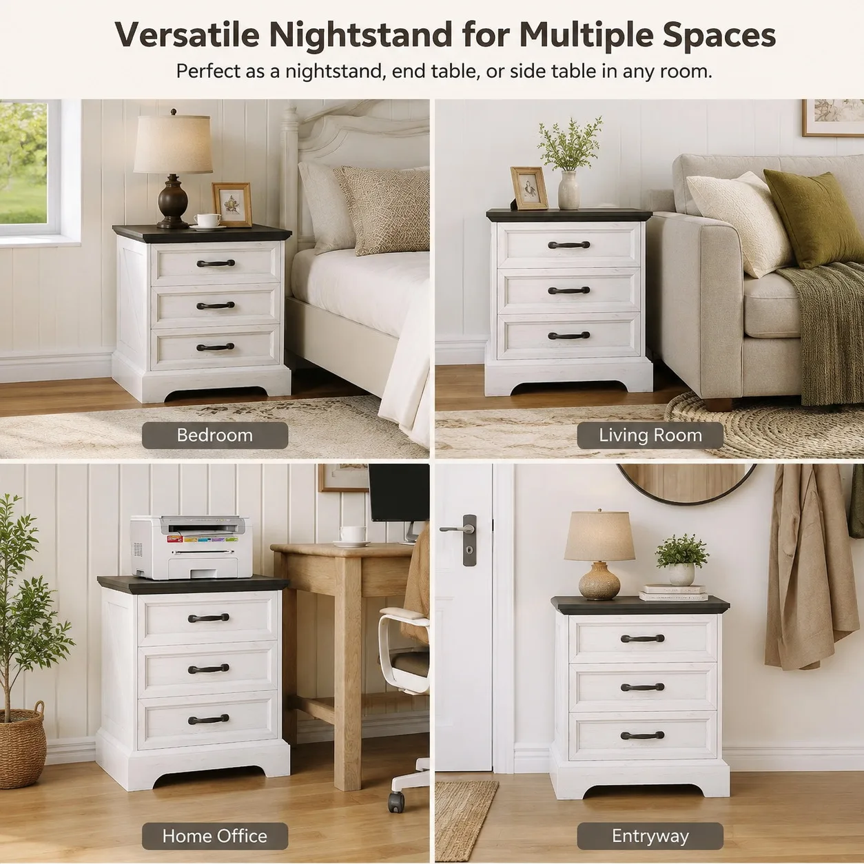 Farmhouse Nightstand with Charging Station 3 Drawer White Bedside Table with 2 AC Outlets and 2 USB Ports Storage Cabinet End Table for Bedroom Living Room Small Space 3 Farmhouse Nightstand with Charging Station 3 Drawer White Bedside Table with 2 AC Outlets and 2 USB Ports Storage Cabinet End Table for Bedroom Living Room Small Space 3