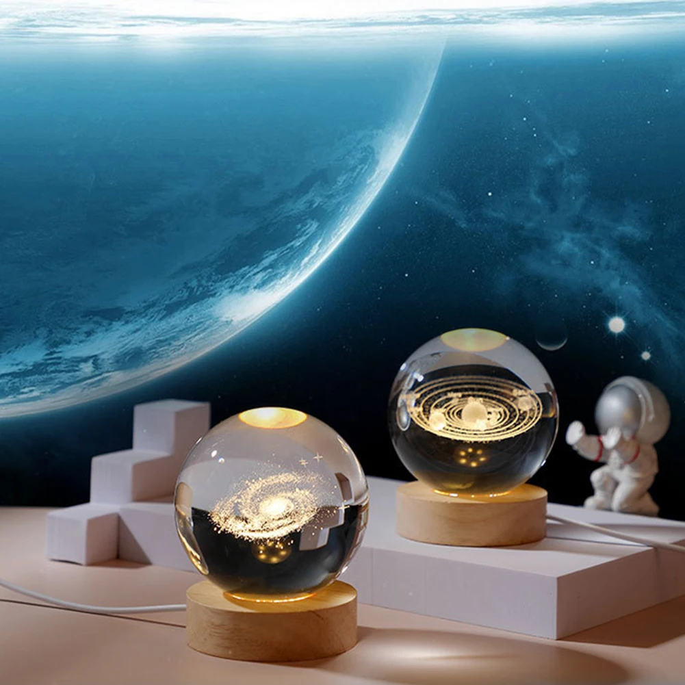 USB LED Night Light Galaxy Crystal Ball 3D Moon Planet Table Lamp Decor Bedroom Atmosphere Lamp for Birthday Kids Xmas Gifts: 3 - 5 Days Free Delivery Only UK