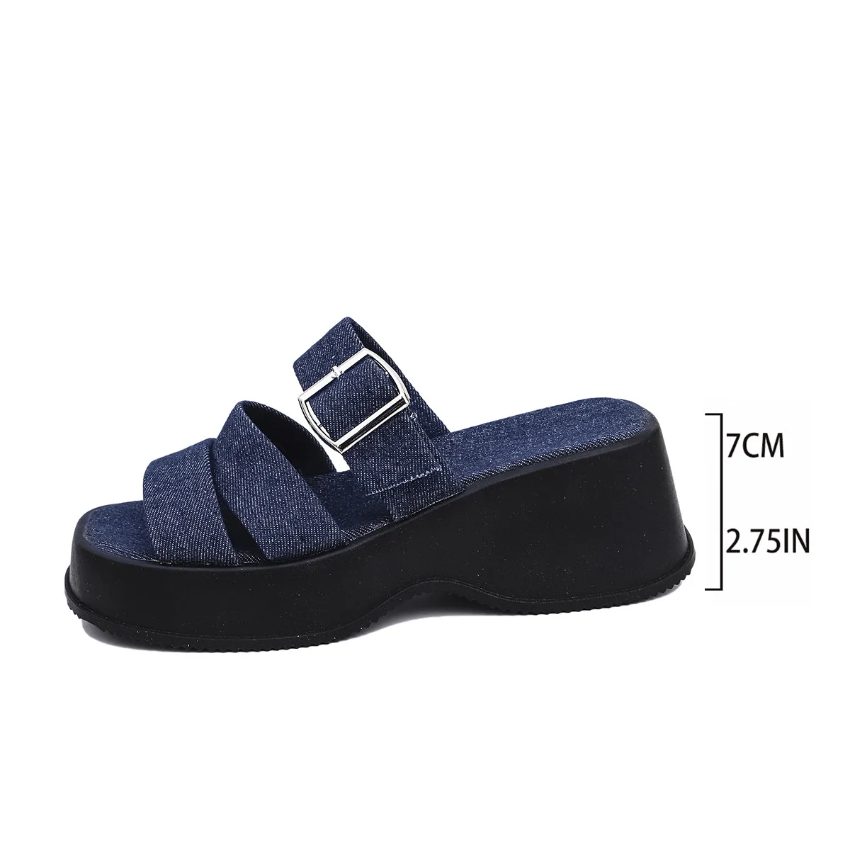 Blue Denim Chunky Platform Slippers Women Fashion Buckle Wedge Heels Sandals Woman Summer Comfort Thick Bottom Outdoor Slippers