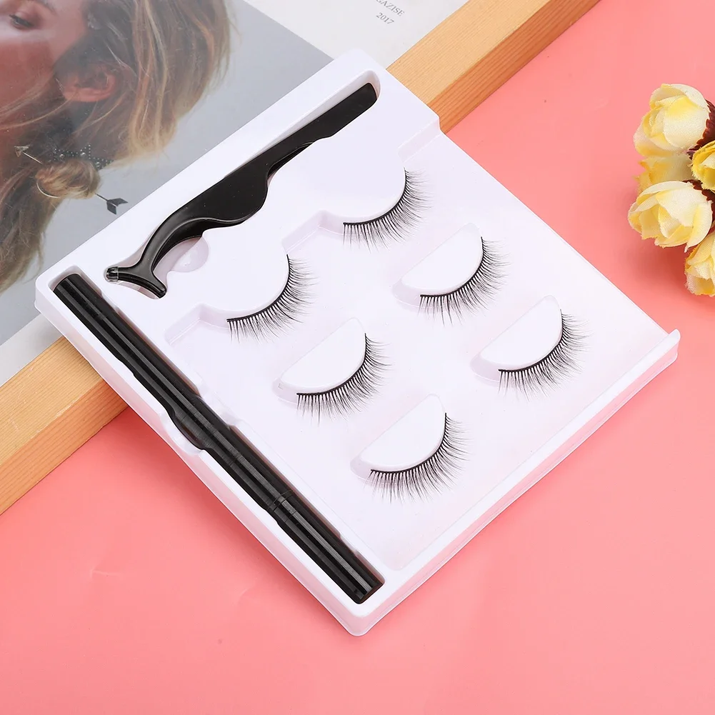3 Pairs Magnetic False Eyelashes Magnetic Eyeliner Pen Tweezers Set fake eyelashes