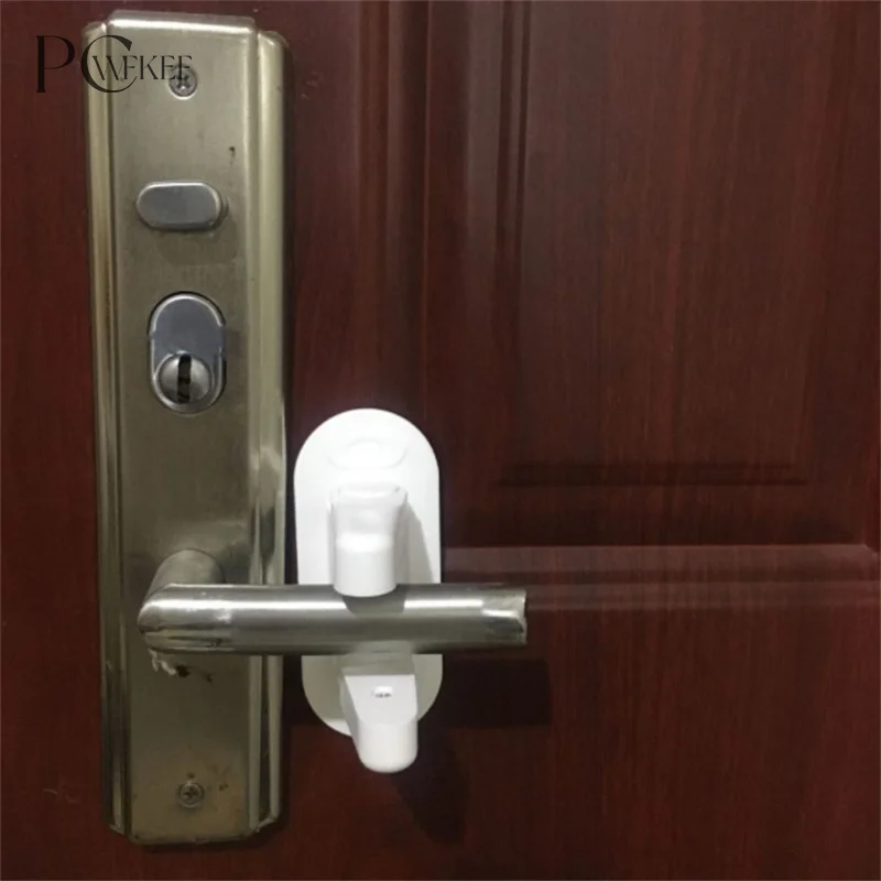 

Plastic Baby Safety Door Lever Lock Self Adhesive Blocker Handle Jammer Prevent Kids To Open Bedroom Bathroom Kitchen Door