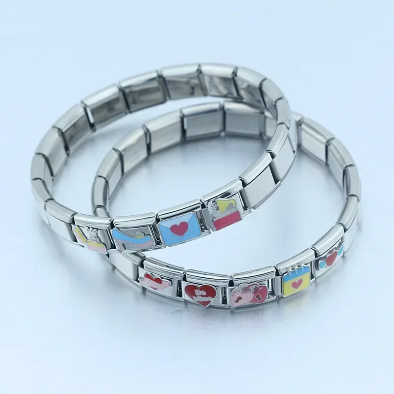 Stainless Steel Bracelets Italian Charm Links Fit 9mm Hapiship Romantic Bowknot High Heels Cake Heart Jewelry DIY Making DJ517