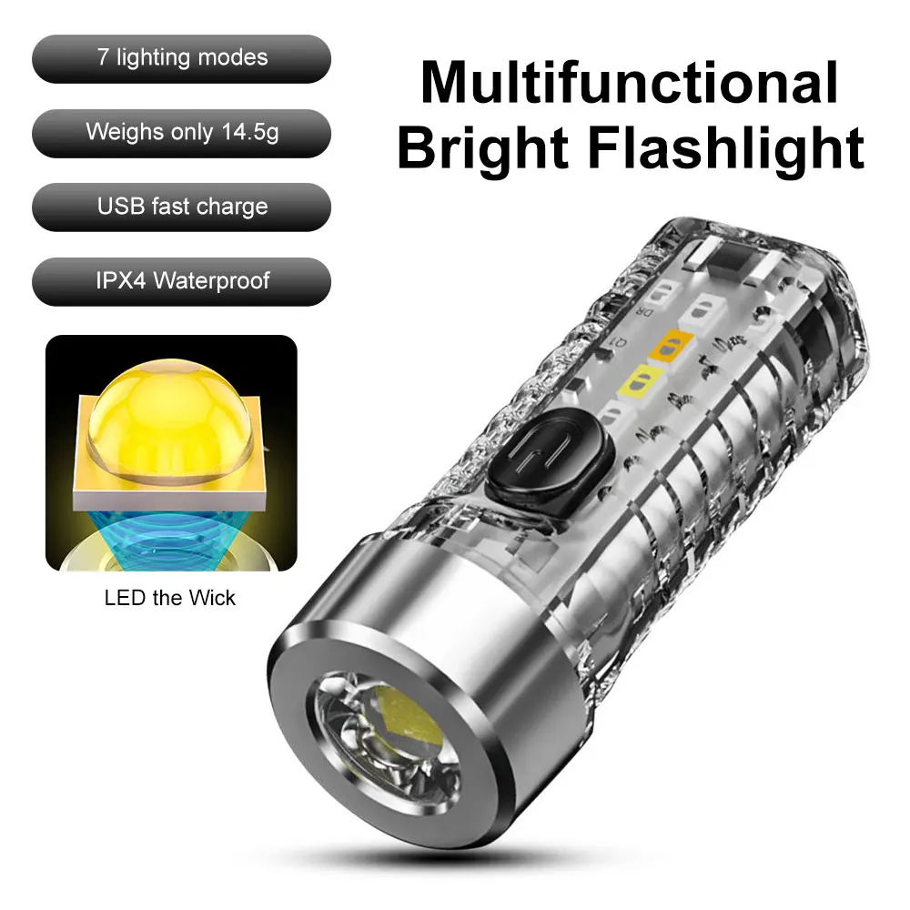 

Мини-фонарик для ключей с цветными боковыми лампами, портативный светодиодный фонарик для кемпинга, ручная лампа, USB-зарядка, Рабочая лампа для экстренных ситуаций