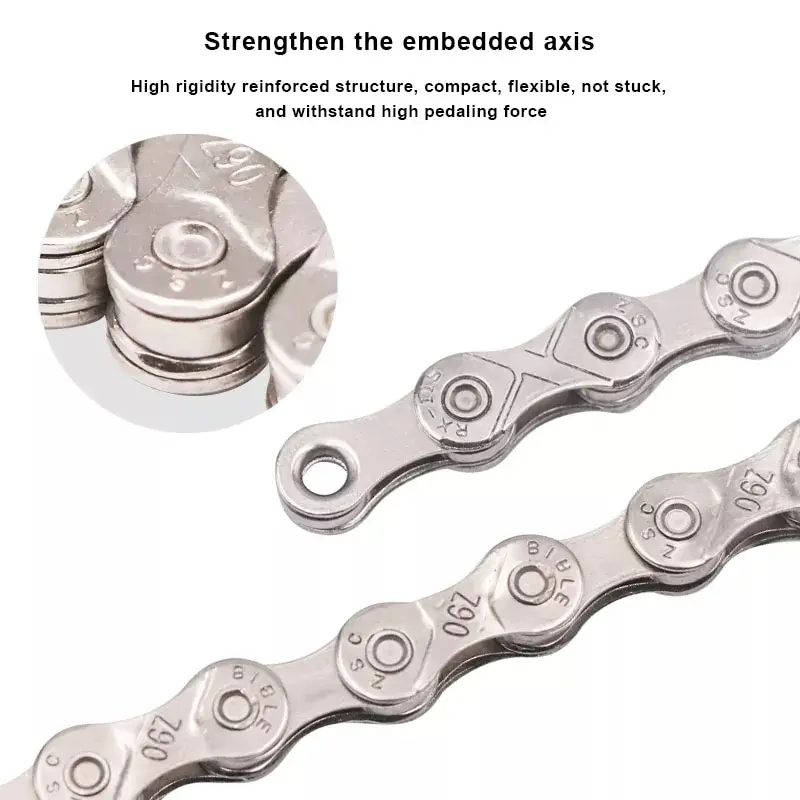 RIDERACE Ultralight Silver Bicycle Chain - 116 Links, Multi-Speed