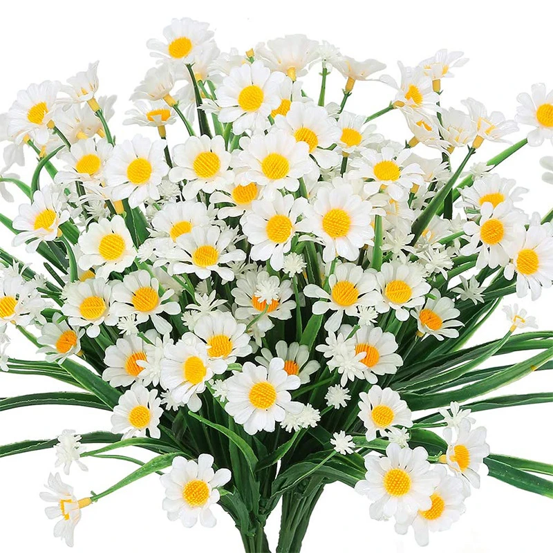 Artificial Flowers Daisies UV Resistant Colorfast Plastic Plants Home