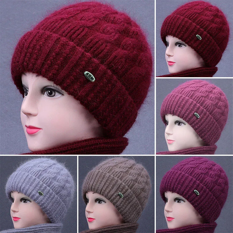 

Knit Beanies Mom Winter Outdoor Thick Warm Fleece Wool Knitted Beanie Cap Handmade Crochet Hats For Women Bonnets Ladies Hat New