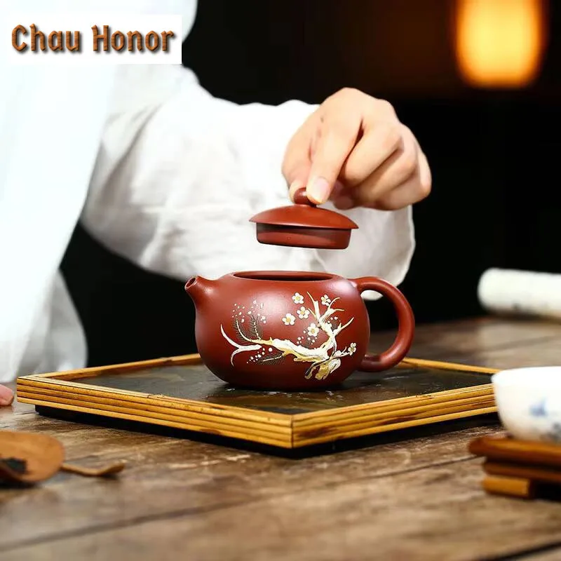 210ml Authentic Yixing Raw Ore Dahongpao Handmade Mud Painting Songmei Xishi Purple Clay Teapot Chinese Kung Fu Teaset Household