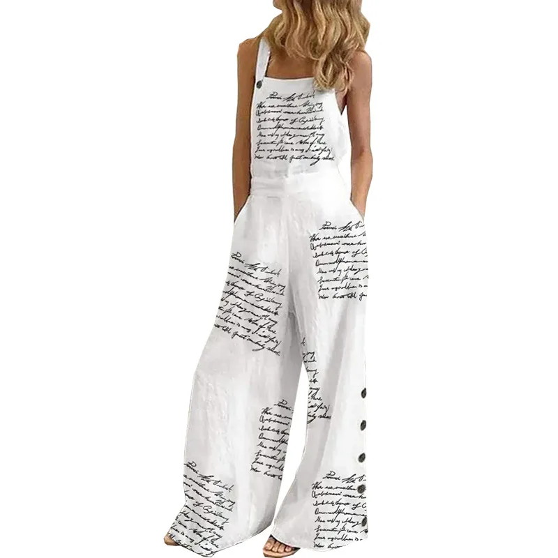 2023 Summer New Women's Jumpsuit Printing Fashion Sleeveless Loose Casual Sling Jumpsuit Wide Leg Pants Female