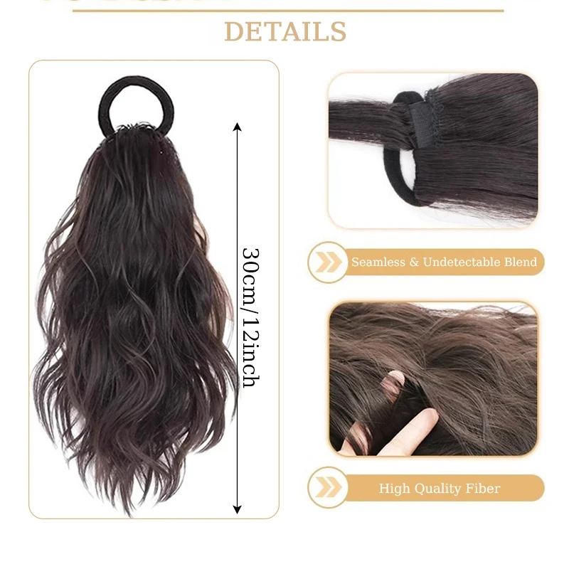 12inch Hair Ponytail Extensions Wig Wavy Curly Ponytail Hairpiece with Elastic Rubber Band Fluffy Wavy Ponytail for Women Wear