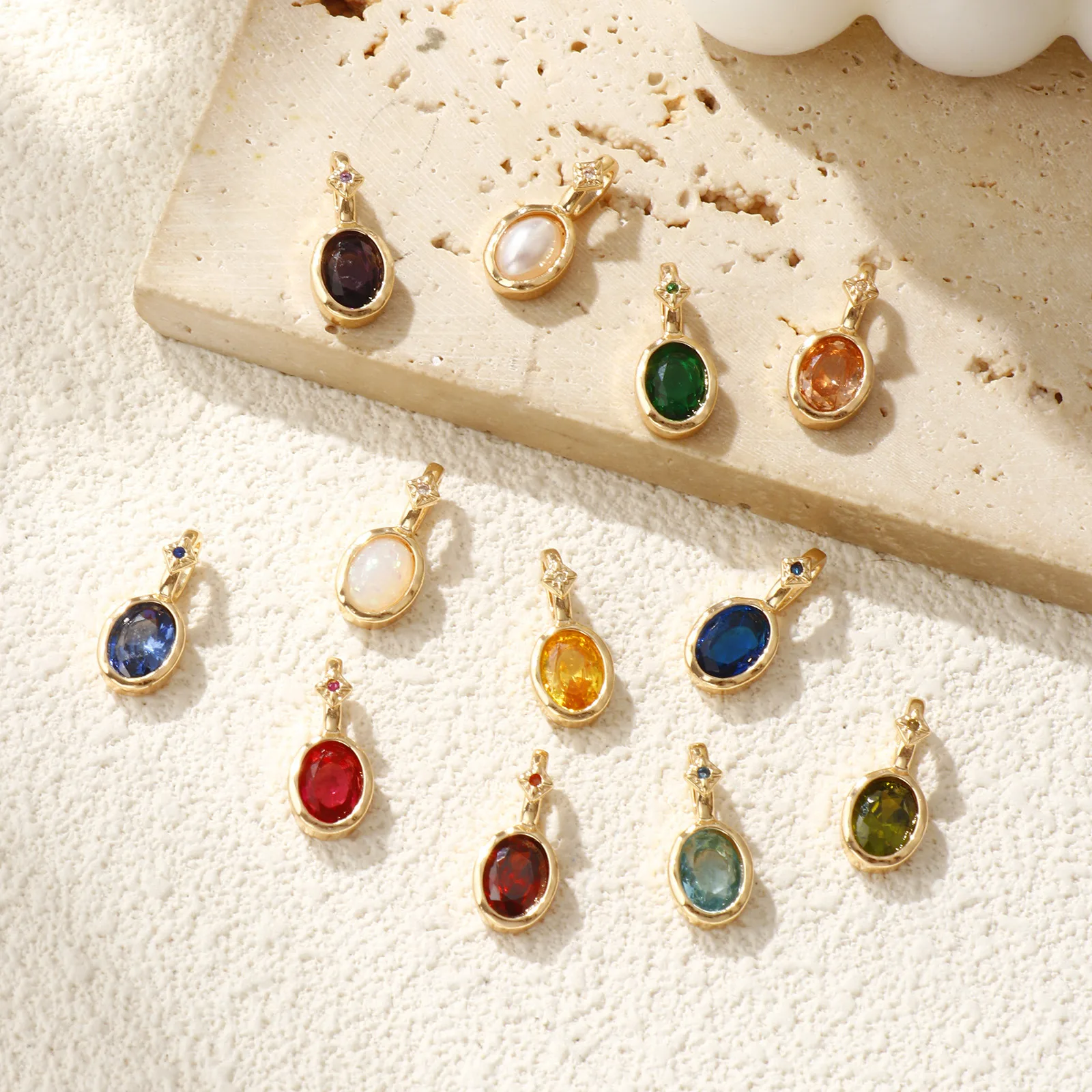 1 Stück Messing & Zirkonia Geburtsstein Charms 14K vergoldet Oval Anhänger für DIY Halskette Ohrring Schmuckherstellung 18mm x 8mm – Detail 4