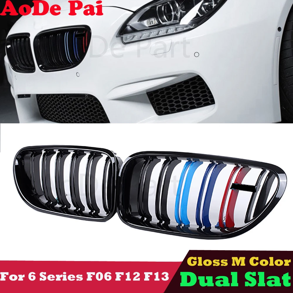 

M6 Style ABS Dual Slat Gloss M Color Front Kidney Grille Grill Mesh Hood for BMW 6 Series F06 F12 F13 2012-2018 640i 650i