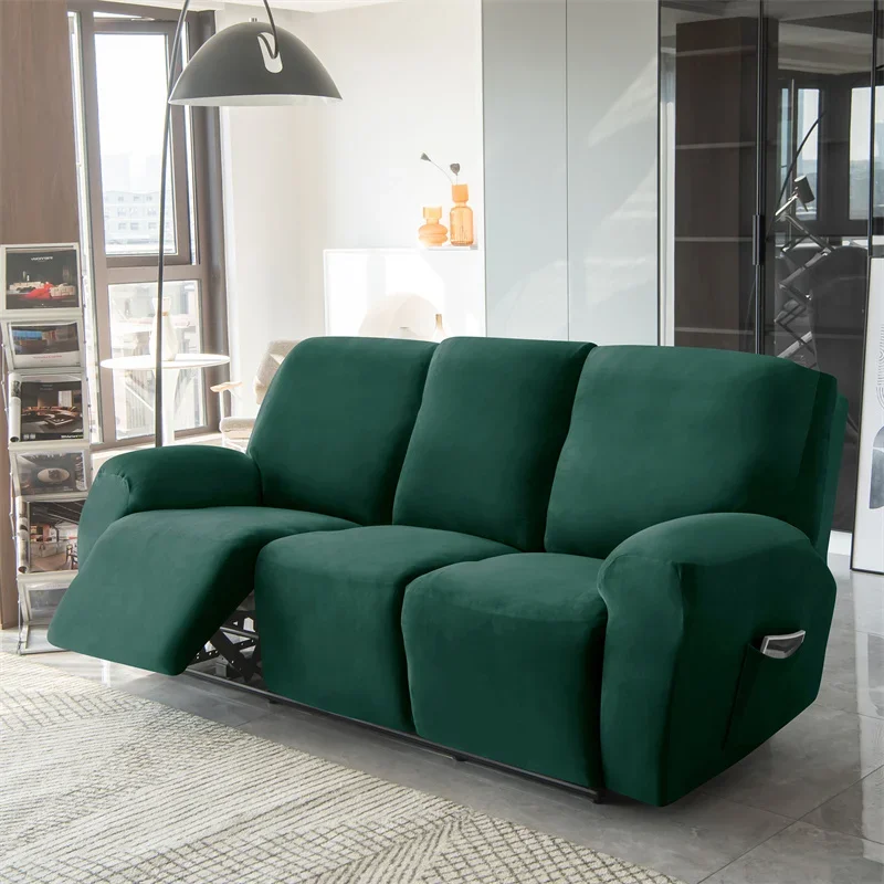 Sofa Cover 3 Seaters Velvet Recliner Sofa Cover All-inclusive Solid Color Couch Coushion Anti-proof Armchair Slipcove for Living Room