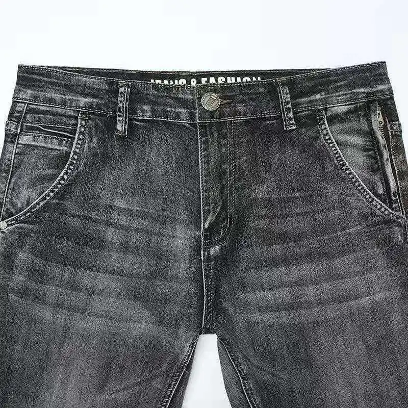Spring Summer Stretch Jeans Men Loose Straight All-Matching Trendy Autumn and Winter Smoky Gray Pants Men Elastic plus Size Men