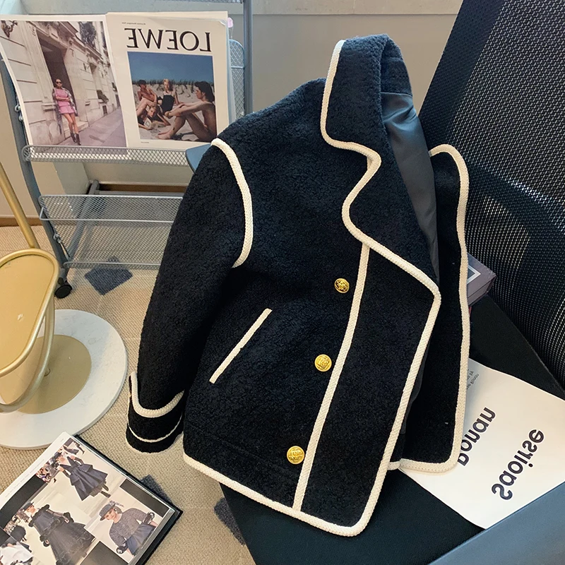 우아한 양모 겉옷 여성 짧은, 2023 봄과 가을 새로운 하이센스 작은 튀김 스트리트 재킷 탑 패션