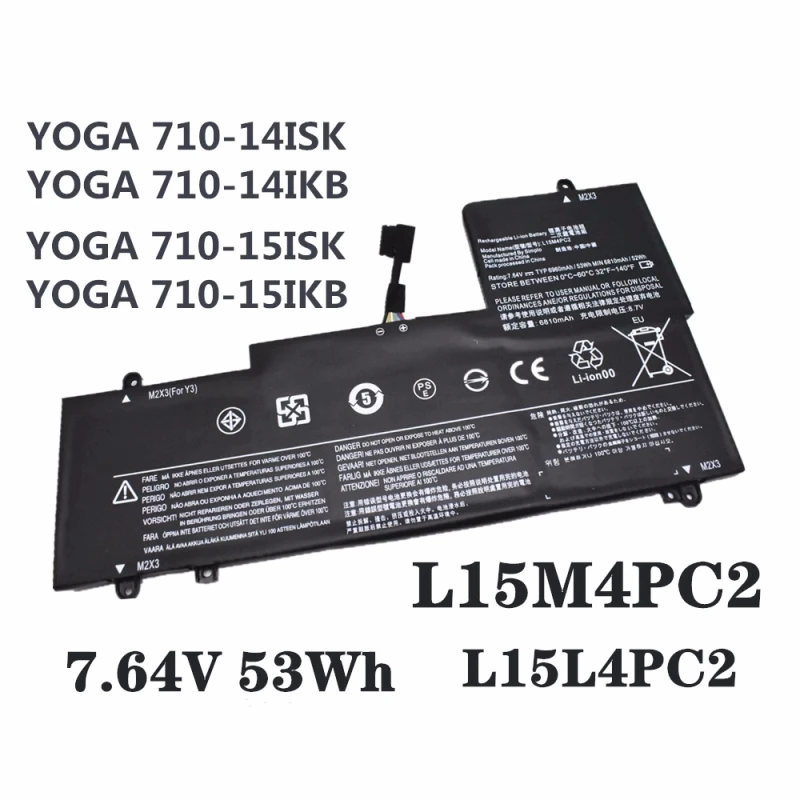 

L15M4PC2 L15L4PC2 7.64V 53WH Laptop Battery For Lenovo YOGA 710-14ISK 710-14IKB 710-15ISK 710-15IKB 5B10K90802 5B10K90778