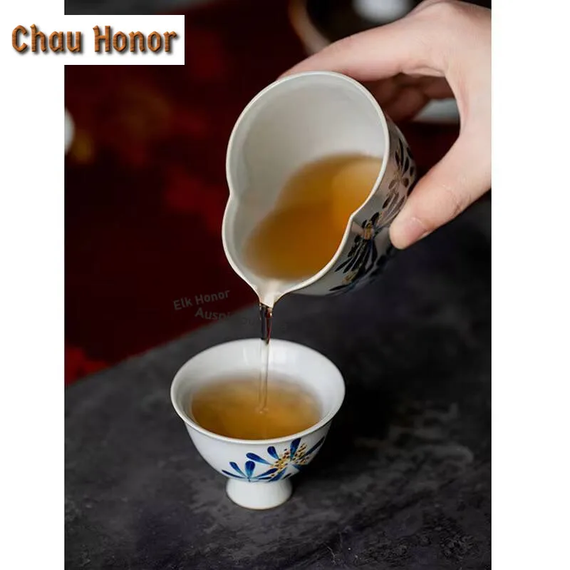 200ml Pure Hand-painted Osmanthus Gourd Tea Pitcher Japanese Tea Dispenser Divide Tea Chahai Tea Cup Kung Fu Tea Set Accessories