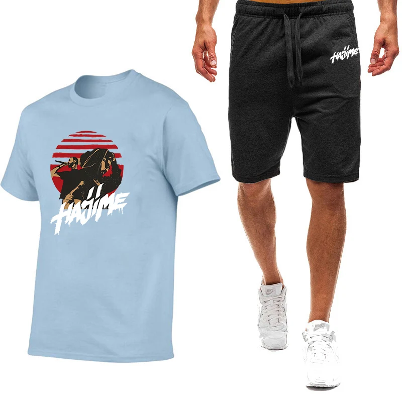2023 new men's Miyagi Andy printed fashion summer high-quality sportswear breathable T-shirt casual shorts 2-piece set