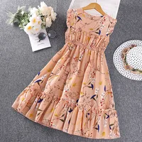 Children Girls Summer Casual Sleeveless Dress 5-12T Crew Neck Floral Dress Cool Breathable Princess Dress Kids Daily Clothes
