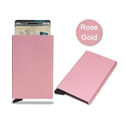 Sleek RFID - Blocking Slim Wallet - Minimalist Metal Cardholder (Rose Red)