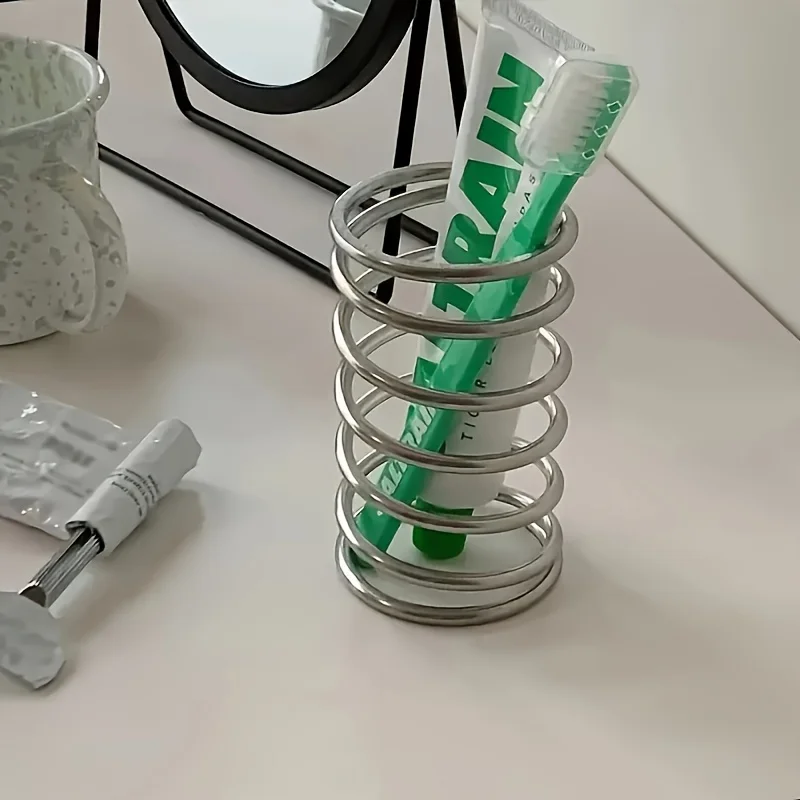 Stainless Steel Spiral Desk Organizer Multifunctional Hollow Pen Holder Bathroom Toothbrush Rack Home Countertop Accessory