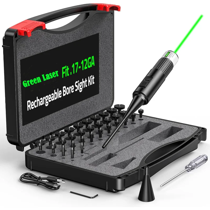 Laser bore sight USB charging laser boresigher kit 32 adapters .17 .177 .22 to 12GA rechargeable laser collimator
