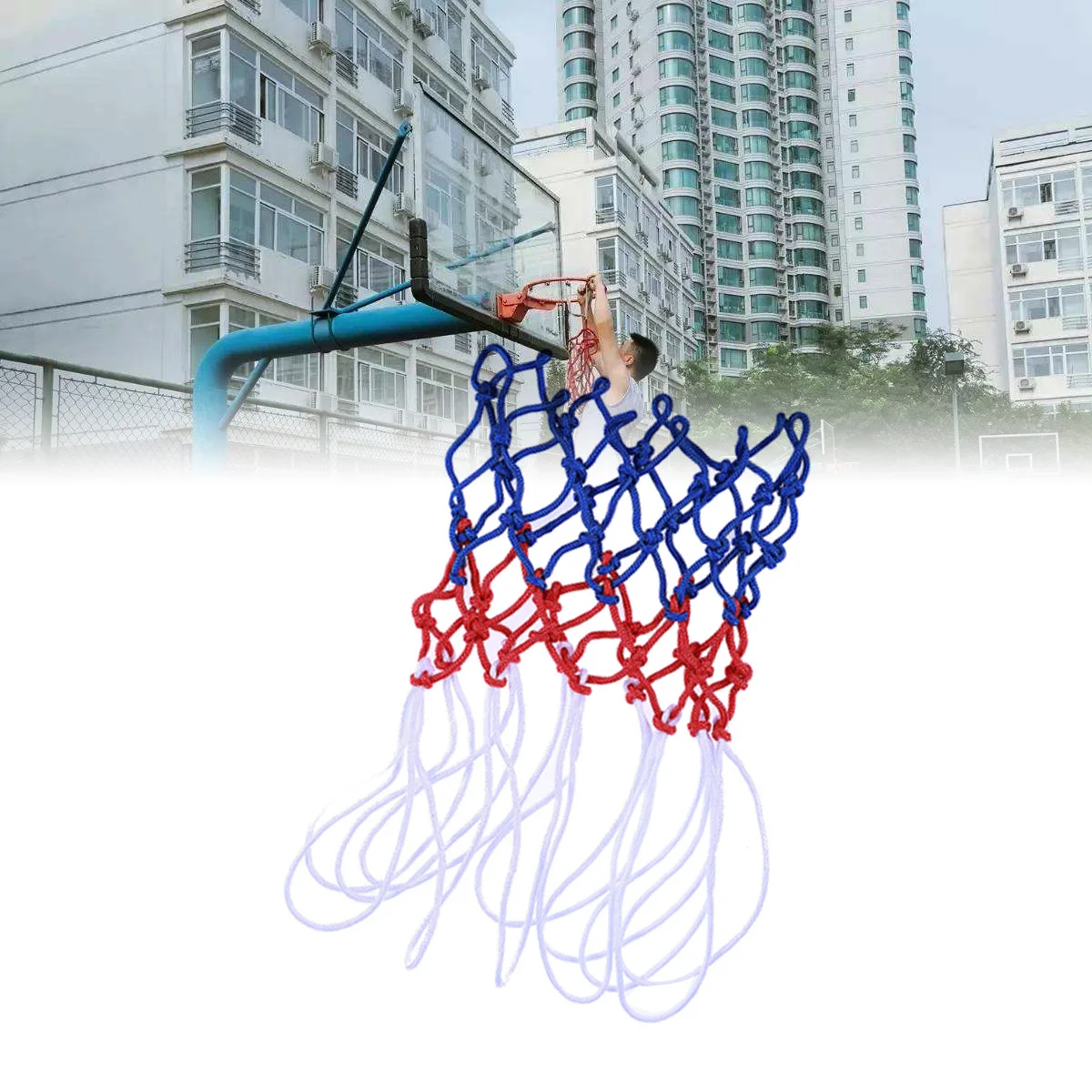 

Standard Strong and Durable Braided Basketball Net For Sports for Outdoors or Indoors Sports (Red, White and Blue)
