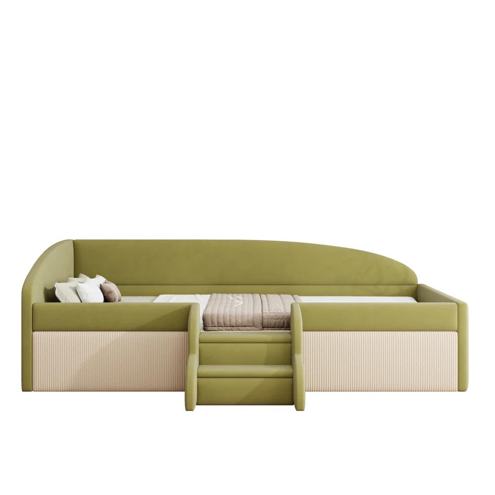 90 * 190 cm schönes gepolstertes Schlafsofa, mit Treppen und Zäunen, hautfreundlicher Samtstoff, für Kinderzimmer (ohne Matratze) – Detail 6