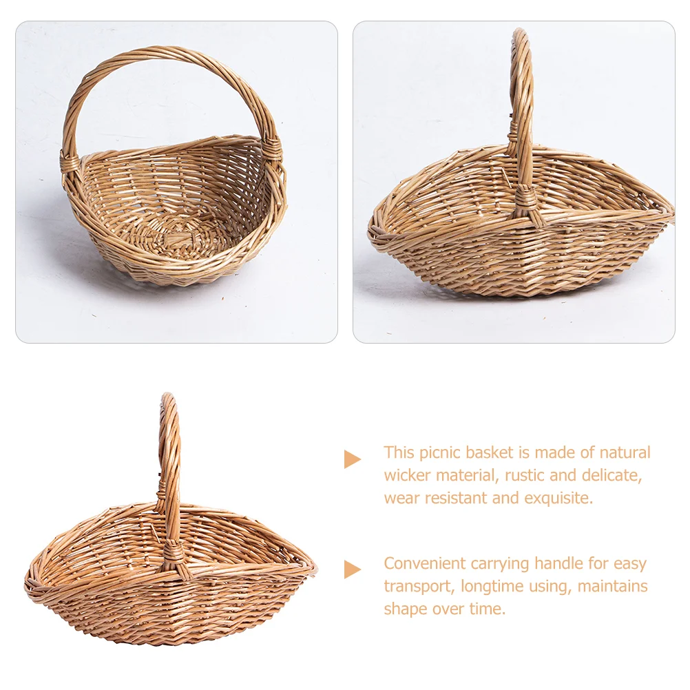Wicker Picnic Basket Handle Empty Gift Basket Fill Open Top Market Harvest Baskets Garden Fruit Candy Wine Egg Gathering 3