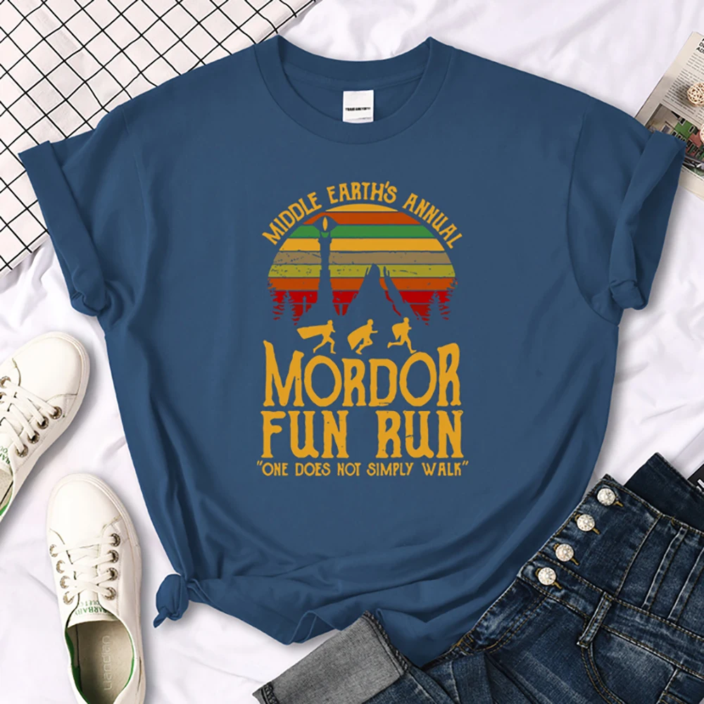 Middle Earth'S Annual Mordor Fun Run Print T-Shirt Essential Creativity Tshirts Trend Round Neck T-Shirts Hip Hop Trend T-Shirts