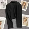 Black Cropped Blazers Woman Trend 2025 New All-match Notched Collar Crop Jacket Women Korean Chic Single Button Suit Coat 3
