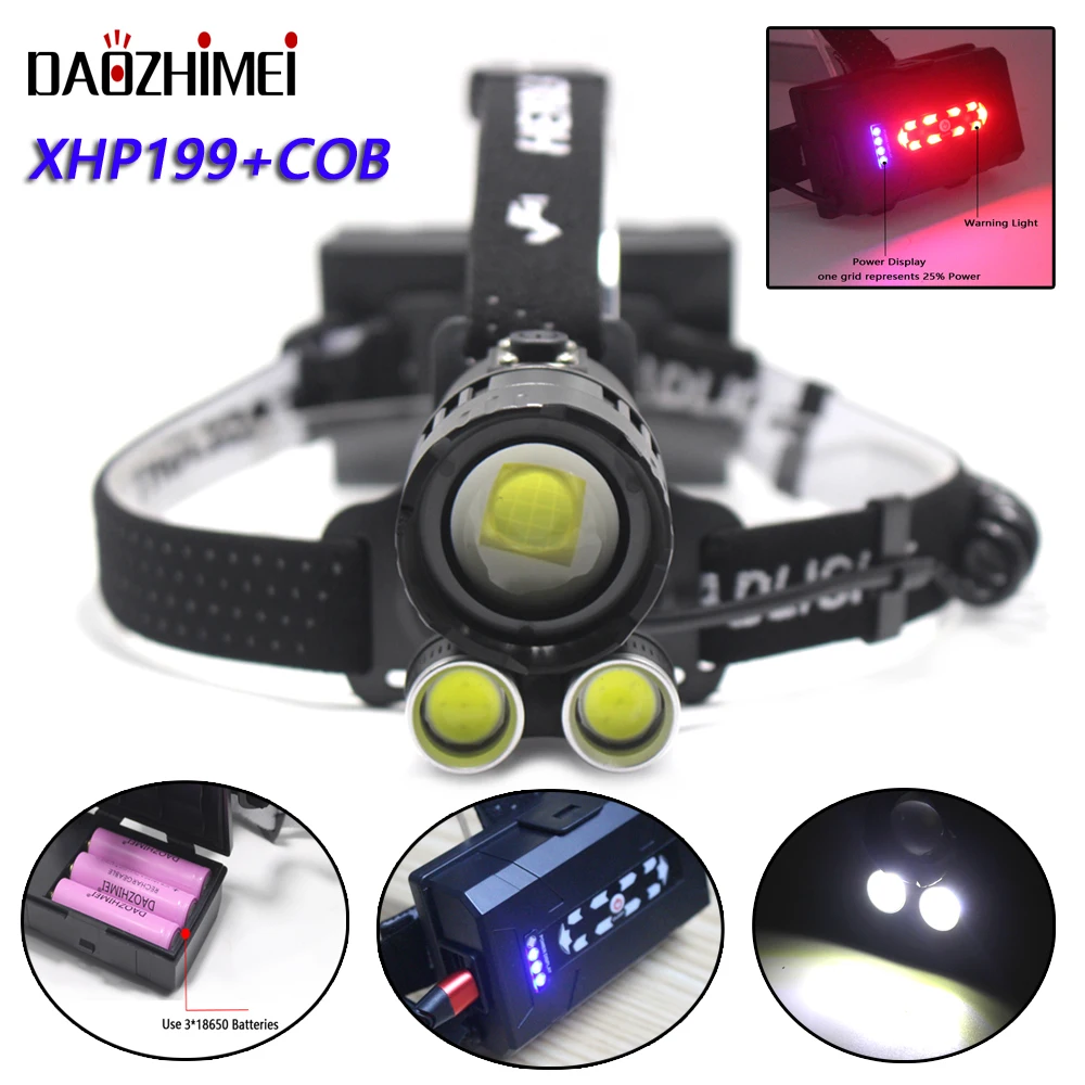 Фонарь налобный XHP199, водонепроницаемый, 16 ядер, USB