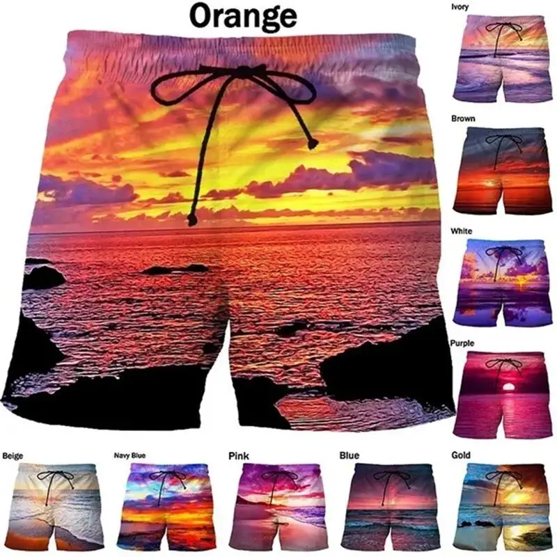 

Seaside Sunset Sunrise Scence Beach Shorts Men 3D Print Board Shorts Swimsuit 2023 Hawaiian Bermuda Swim Trunks Cool Short Pants