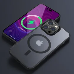 Matte Translucent Frosted Magnetic Phone Case with Magsafe Compatibility for iPhone 16 (Black)